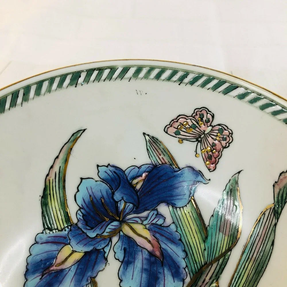 Andrea by Sadek Butterfly Iris Motif Hand Painted Textured Decorative Bowl